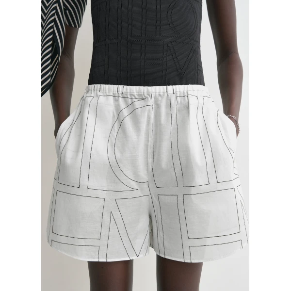 Totême Monogram Cotton PJ Shorts White/Black - Loungewear - Scandinavian Minimalist Luxury at Coveti