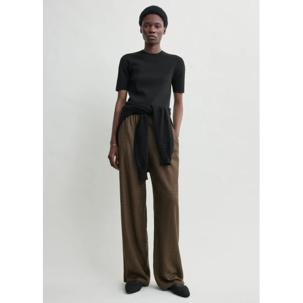 Totême Monogram Flannel PJ Bottoms Dark Brown - Loungewear - Scandinavian Minimalist Luxury at Coveti