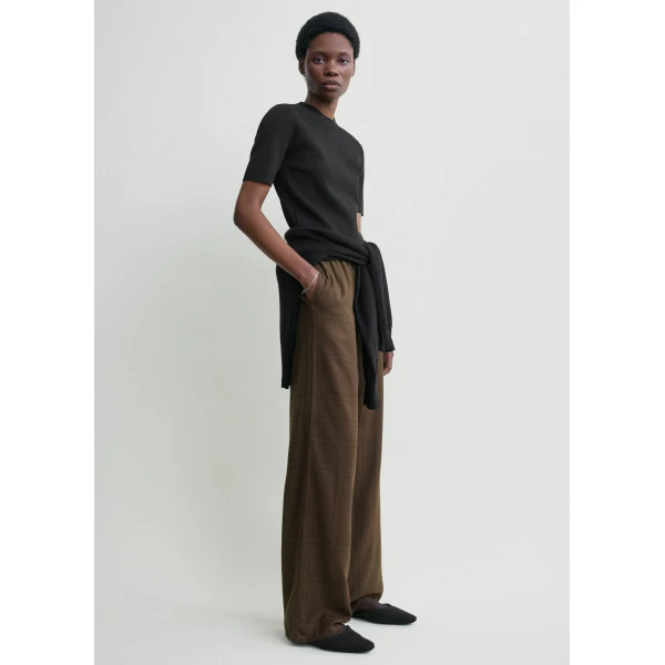 Totême Monogram Flannel PJ Bottoms Dark Brown - Loungewear - Scandinavian Minimalist Luxury at Coveti