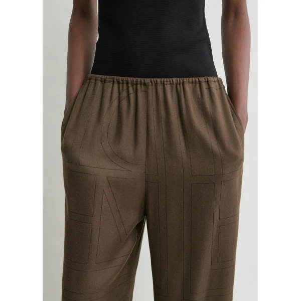 Totême Monogram Flannel PJ Bottoms Dark Brown - Loungewear - Scandinavian Minimalist Luxury at Coveti