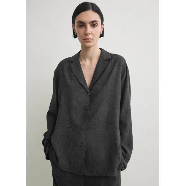 Totême Monogram Flannel PJ Top Charcoal - Loungewear - Scandinavian Minimalist Luxury at Coveti