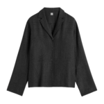 Totême Monogram Flannel PJ Top Charcoal - Loungewear - Scandinavian Minimalist Luxury at Coveti