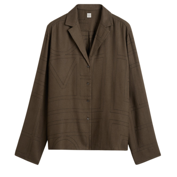 Totême Monogram Flannel PJ Top Dark Brown - Loungewear - Scandinavian Minimalist Luxury at Coveti