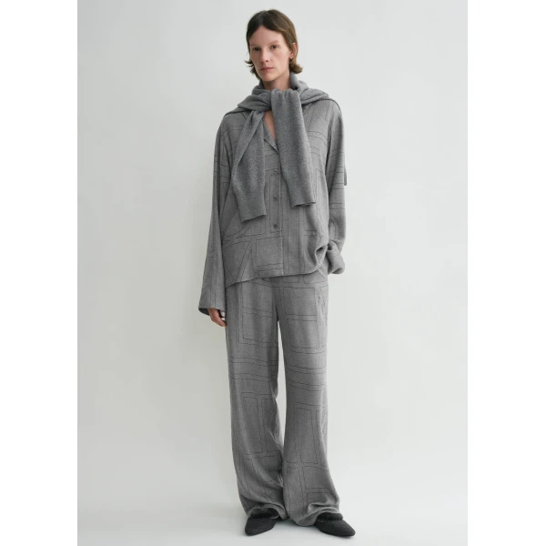 Totême Monogram Flannel PJ Top Smoke Melange - Loungewear - Scandinavian Minimalist Luxury at Coveti