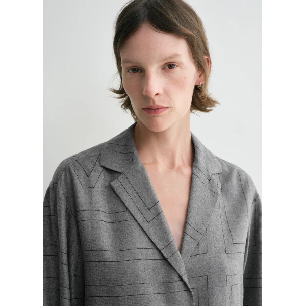 Totême Monogram Flannel PJ Top Smoke Melange - Loungewear - Scandinavian Minimalist Luxury at Coveti