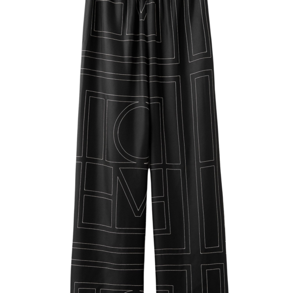 Totême Monogram Silk PJ Bottoms Black - Loungewear - Scandinavian Minimalist Luxury at Coveti