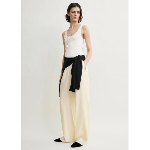 Totême Monogram Silk PJ Bottoms Cream - Loungewear - Scandinavian Minimalist Luxury at Coveti
