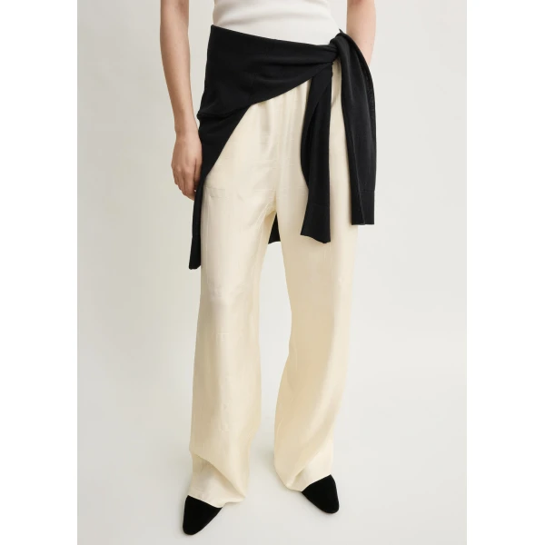 Totême Monogram Silk PJ Bottoms Cream - Loungewear - Scandinavian Minimalist Luxury at Coveti