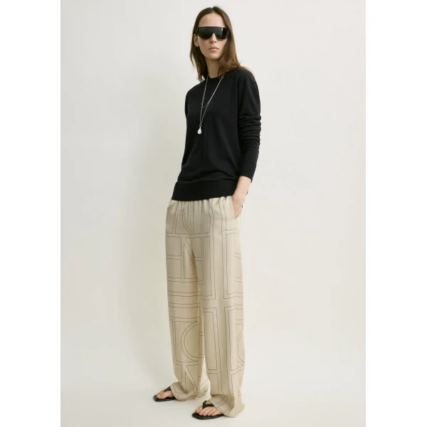 Totême Monogram Silk PJ Bottoms Ivory - Loungewear - Scandinavian Minimalist Luxury at Coveti