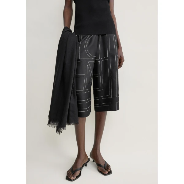 Totême Monogram Silk PJ Culottes Black - Loungewear - Scandinavian Minimalist Luxury at Coveti