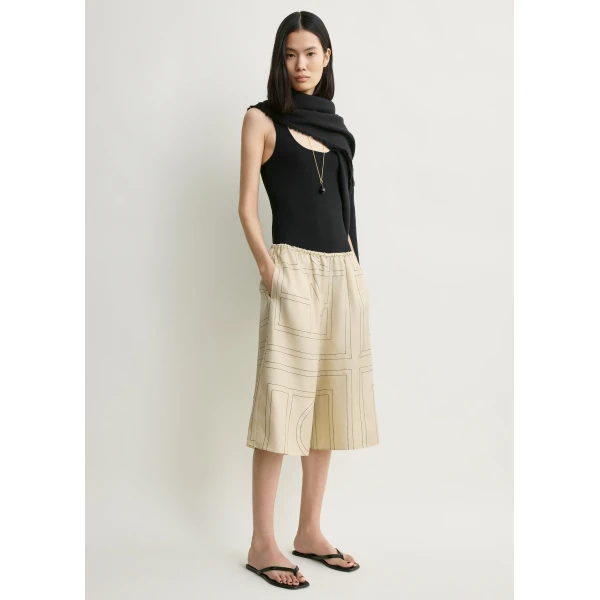 Totême Monogram Silk PJ Culottes Ivory - Loungewear - Scandinavian Minimalist Luxury at Coveti