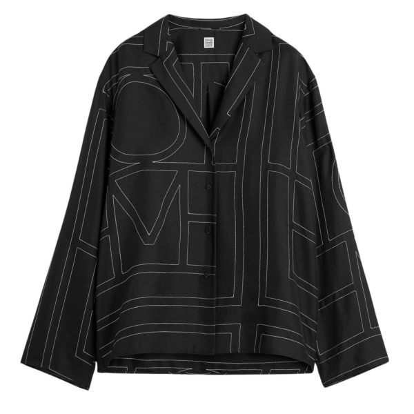Totême Monogram Silk PJ Top Black - Loungewear - Scandinavian Minimalist Luxury at Coveti