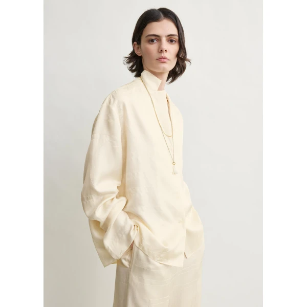Totême Monogram Silk PJ Top Cream - Loungewear - Scandinavian Minimalist Luxury at Coveti