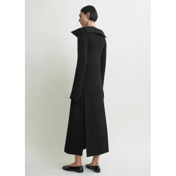 Totême Open Collar Wool Coat Black - Coats - Scandinavian Minimalist Luxury at Coveti