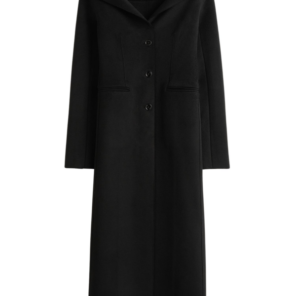 Totême Open Collar Wool Coat Black - Coats - Scandinavian Minimalist Luxury at Coveti