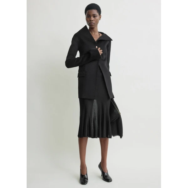 Totême Open Collar Wool Jacket Black - Jackets - Scandinavian Minimalist Luxury at Coveti