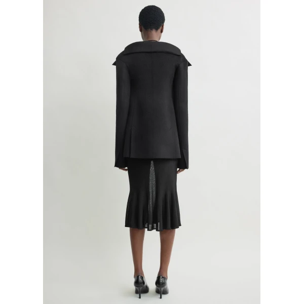 Totême Open Collar Wool Jacket Black - Jackets - Scandinavian Minimalist Luxury at Coveti