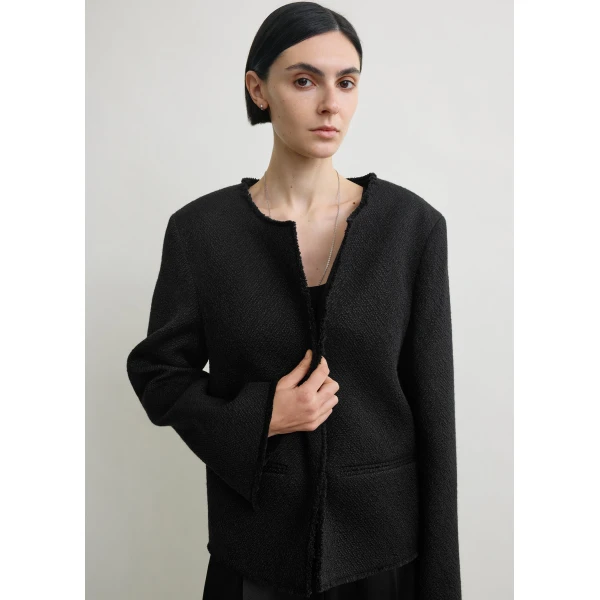 Totême Open-Front Bouclé Blazer Black - Jackets - Scandinavian Minimalist Luxury at Coveti