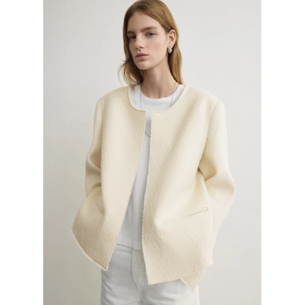 Totême Open-Front Bouclé Blazer Ecru - Jackets - Scandinavian Minimalist Luxury at Coveti