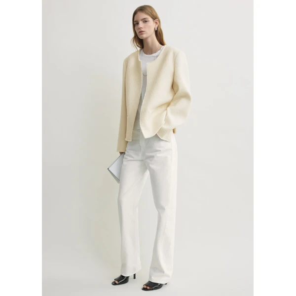 Totême Open-Front Bouclé Blazer Ecru - Jackets - Scandinavian Minimalist Luxury at Coveti