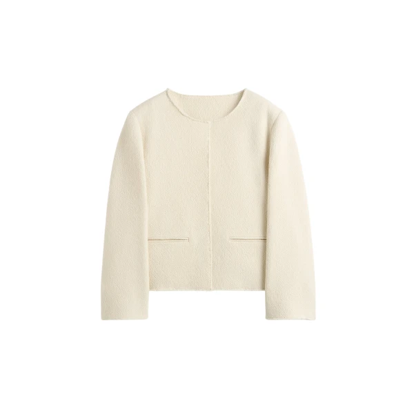 Totême Open-Front Bouclé Blazer Ecru - Jackets - Scandinavian Minimalist Luxury at Coveti