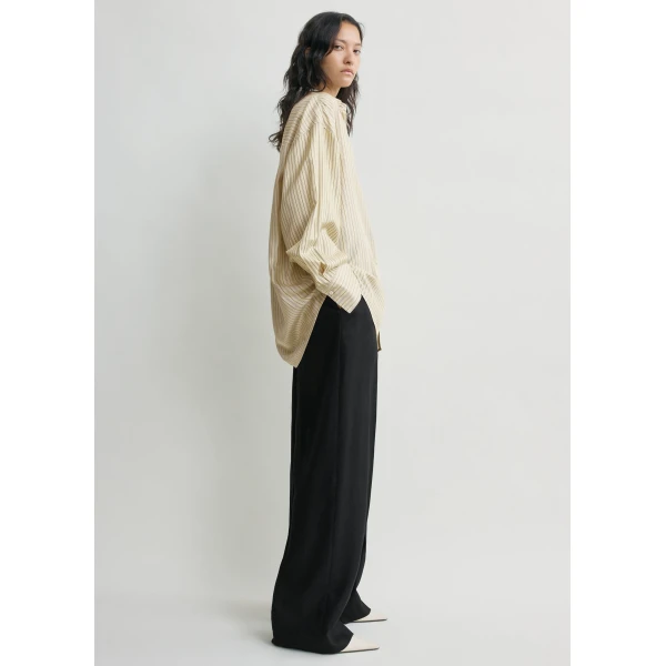 Totême Oversized Striped Shirt Beige/Brown - Tops - Scandinavian Minimalist Luxury at Coveti