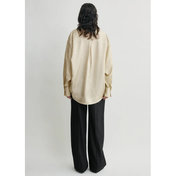 Totême Oversized Striped Shirt Beige/Brown - Tops - Scandinavian Minimalist Luxury at Coveti