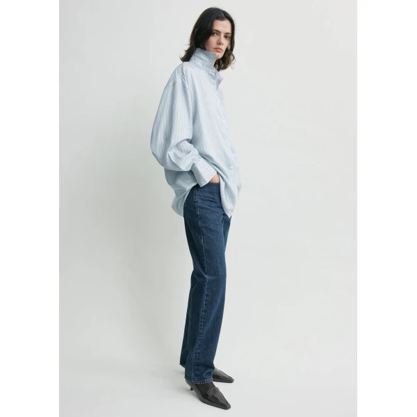Totême Oversized Striped Shirt Ice/White - Tops - Scandinavian Minimalist Luxury at Coveti