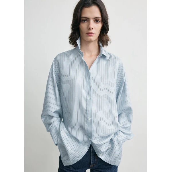 Totême Oversized Striped Shirt Ice/White - Tops - Scandinavian Minimalist Luxury at Coveti