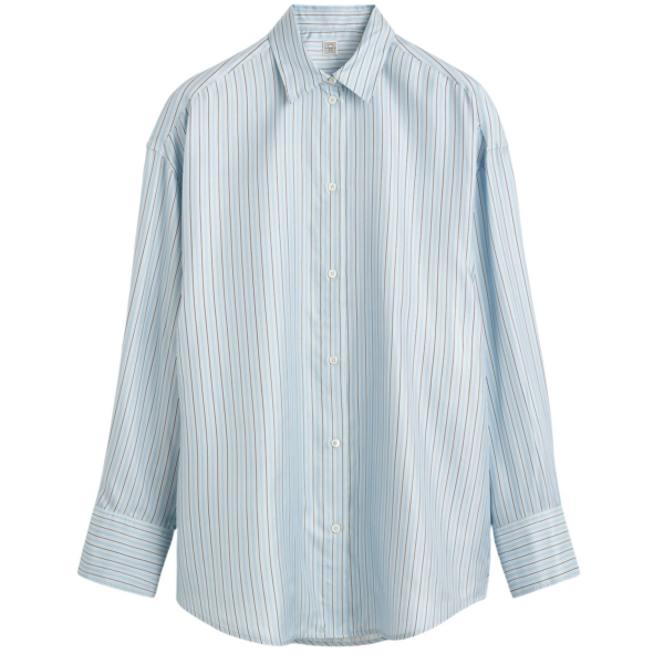 Totême Oversized Striped Shirt Ice/White - Tops - Scandinavian Minimalist Luxury at Coveti