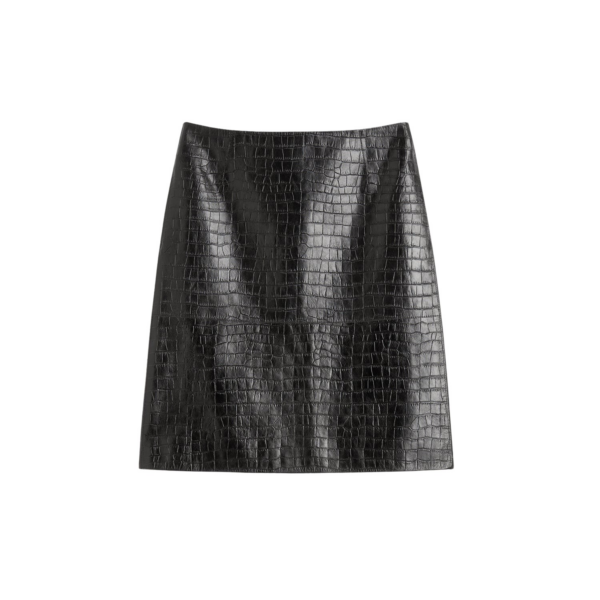 Totême Paneled Croco-Embossed Skirt Dark Brown - Skirts - Scandinavian Minimalist Luxury at Coveti