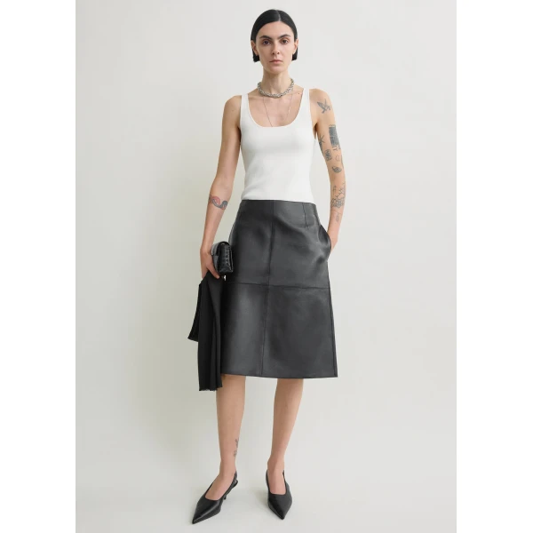 Totême Paneled Leather Skirt Black - Skirts - Scandinavian Minimalist Luxury at Coveti