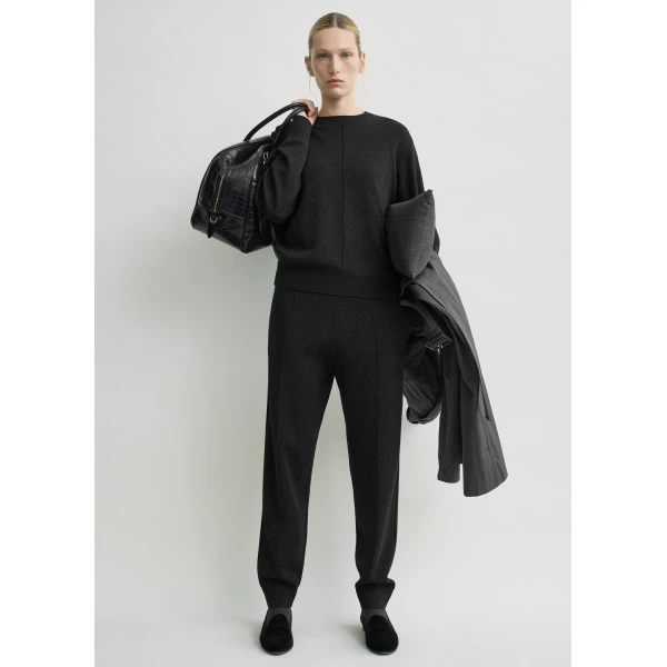 Totême Pintucked Sweater Charcoal - Knitwear - Scandinavian Minimalist Luxury at Coveti