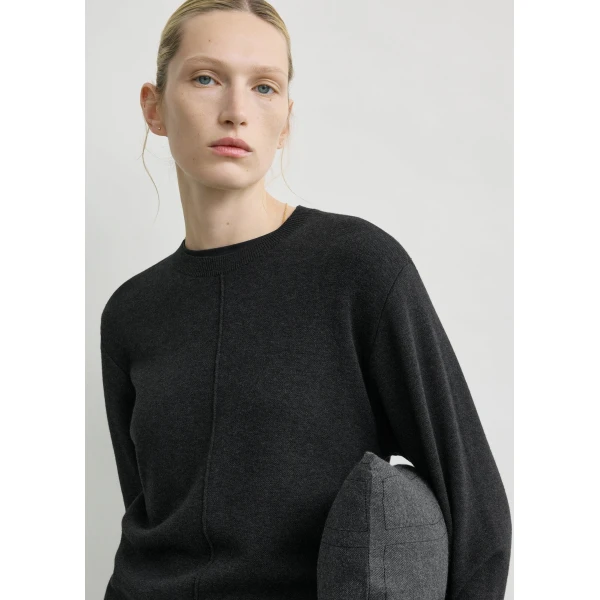 Totême Pintucked Sweater Charcoal - Knitwear - Scandinavian Minimalist Luxury at Coveti