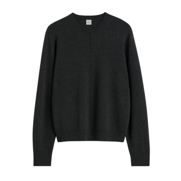 Totême Pintucked Sweater Charcoal - Knitwear - Scandinavian Minimalist Luxury at Coveti