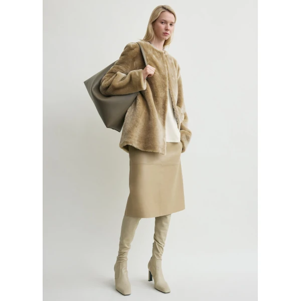 Totême Plush Shearling Jacket Rye - Jackets - Scandinavian Minimalist Luxury at Coveti