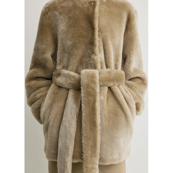 Totême Plush Shearling Jacket Rye - Jackets - Scandinavian Minimalist Luxury at Coveti
