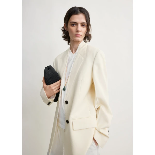 Totême Raw Lapel Jacket Ecru - Jackets - Scandinavian Minimalist Luxury at Coveti