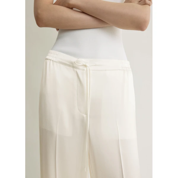 Totême Satin Drawstring Trousers White - Pants - Scandinavian Minimalist Luxury at Coveti