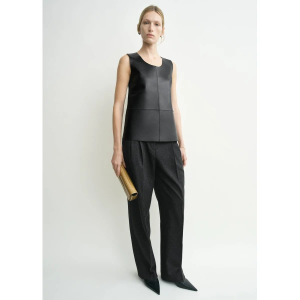 Totême Scoop-Neck Leather Top Black - Tops - Scandinavian Minimalist Luxury at Coveti