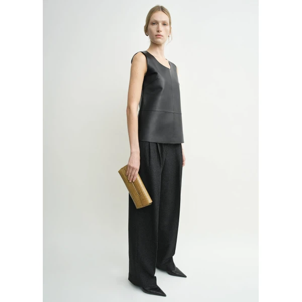 Totême Scoop-Neck Leather Top Black - Tops - Scandinavian Minimalist Luxury at Coveti