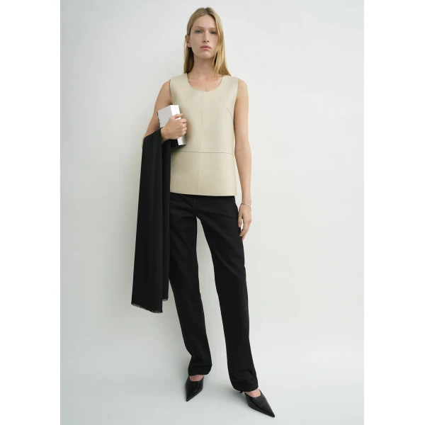 Totême Scoop-Neck Leather Top Sand - Tops - Scandinavian Minimalist Luxury at Coveti