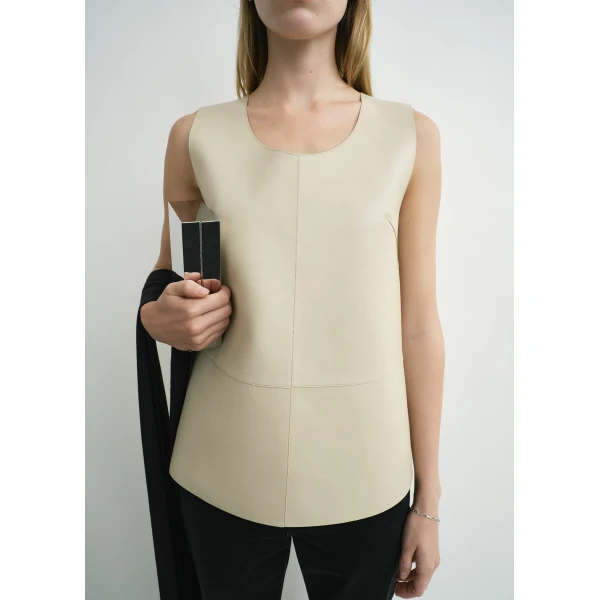 Totême Scoop-Neck Leather Top Sand - Tops - Scandinavian Minimalist Luxury at Coveti