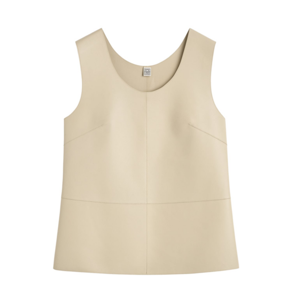 Totême Scoop-Neck Leather Top Sand - Tops - Scandinavian Minimalist Luxury at Coveti