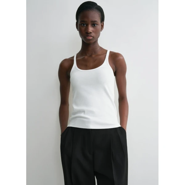 Totême Scoop Neck Rib Tank White - Tops - Scandinavian Minimalist Luxury at Coveti