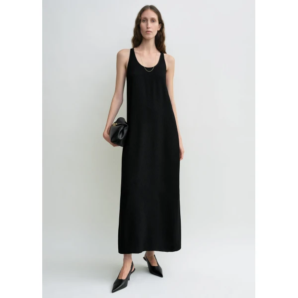 Totême Scoop-Neck Sablé Dress Black - Dresses - Scandinavian Minimalist Luxury at Coveti