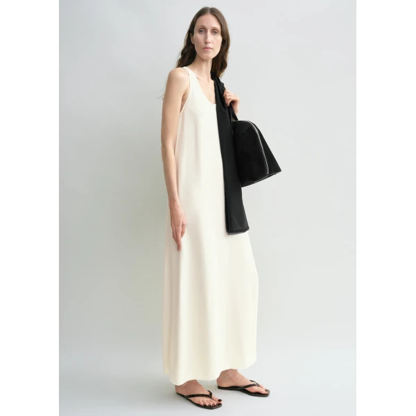 Totême Scoop-Neck Sablé Dress Macadamia - Dresses - Scandinavian Minimalist Luxury at Coveti