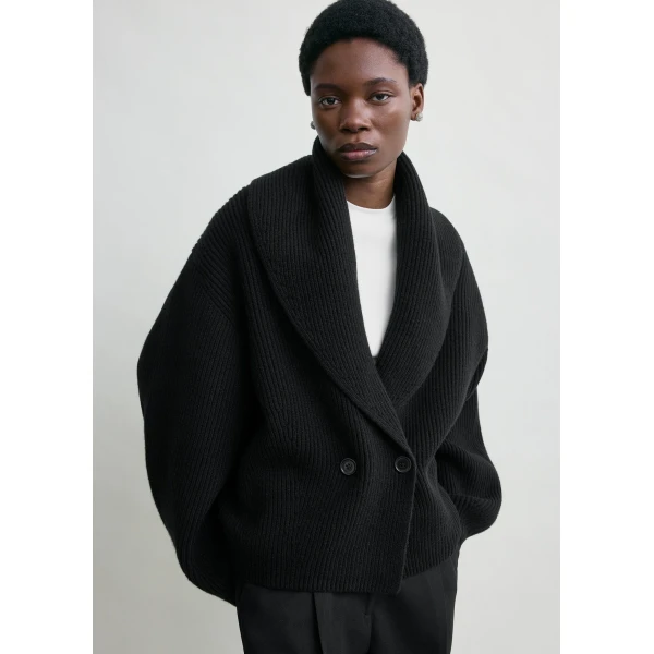 Totême Shawl-Lapel Cardigan Black - Knitwear - Scandinavian Minimalist Luxury at Coveti