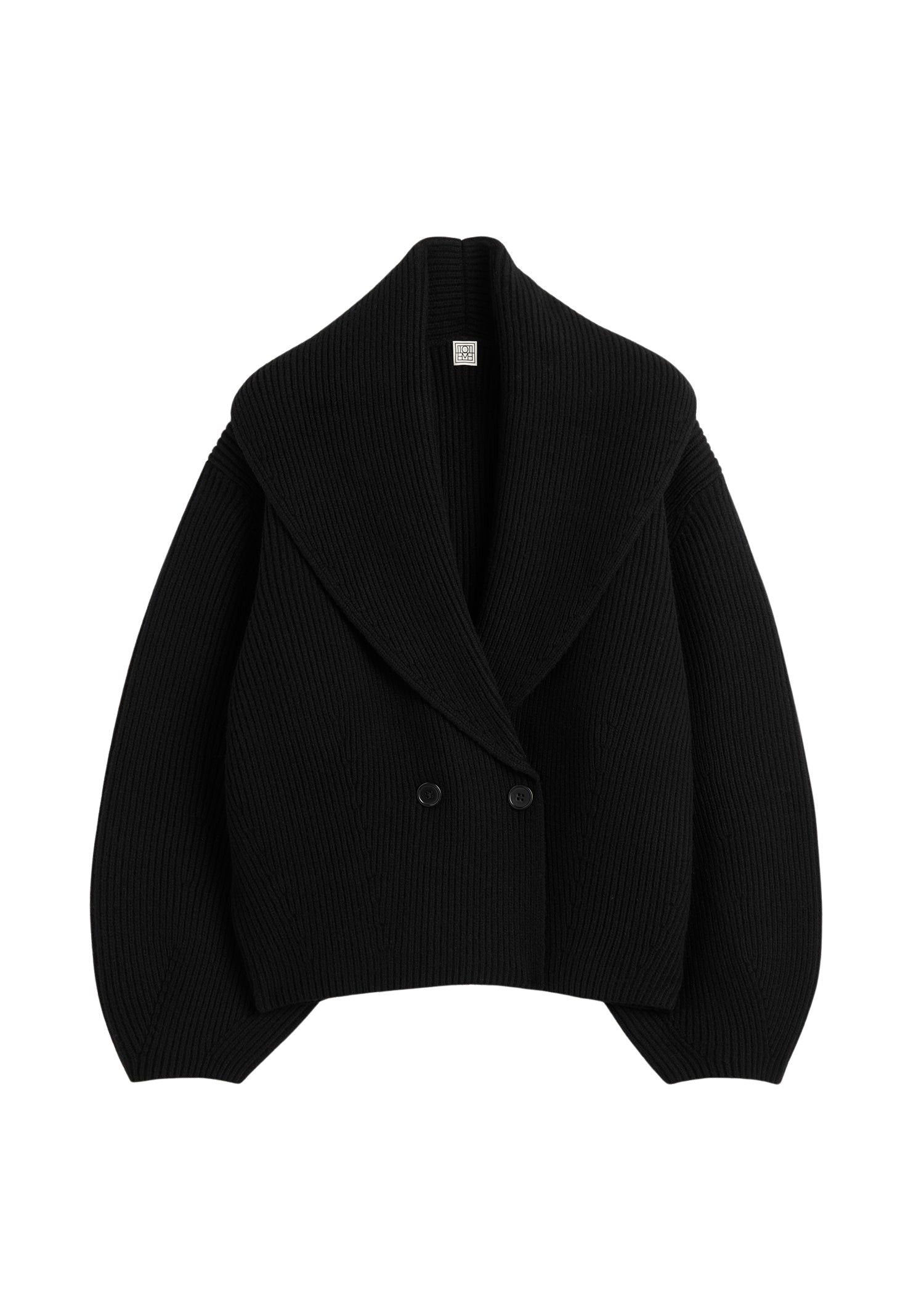 Toteme-Shawl-Lapel-Cardigan-Black84481_nobg Totême Shawl-Lapel Cardigan Black - Knitwear - Scandinavian Minimalist Luxury at Coveti