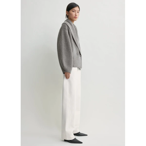 Totême Shawl-Lapel Cardigan Mid Grey - Knitwear - Scandinavian Minimalist Luxury at Coveti